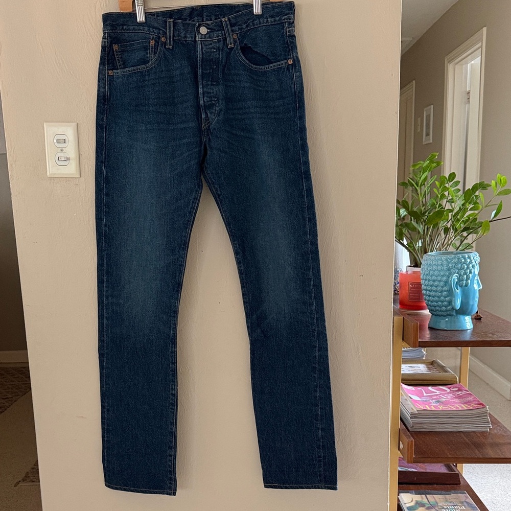 Levi's 501 Dark Blue Selvedge Denim Straight Jeans NWOT 32 x 34